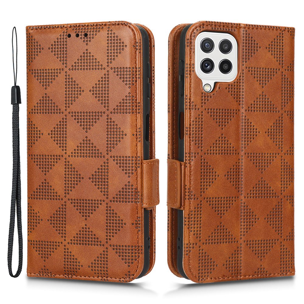 For Samsung Galaxy A12 / M12 PU Leather Stand Wallet Case Imprinted Triangle Pattern All-round Protection Phone Cover