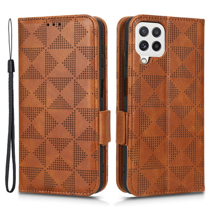 For Samsung Galaxy A12 / M12 PU Leather Stand Wallet Case Imprinted Triangle Pattern All-round Protection Phone Cover