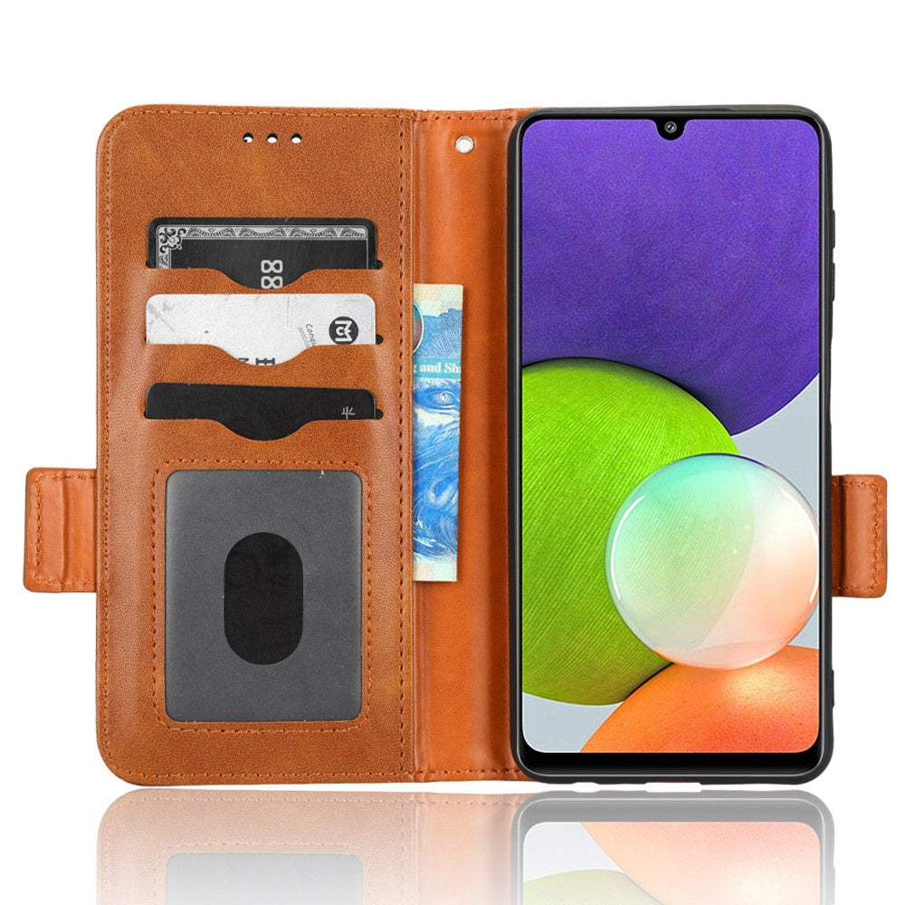 For Samsung Galaxy A12 / M12 PU Leather Stand Wallet Case Imprinted Triangle Pattern All-round Protection Phone Cover