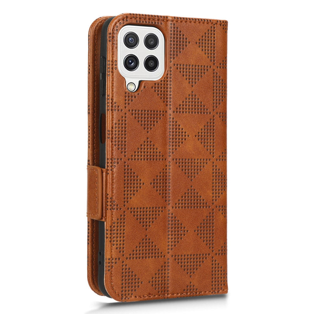 For Samsung Galaxy A12 / M12 PU Leather Stand Wallet Case Imprinted Triangle Pattern All-round Protection Phone Cover