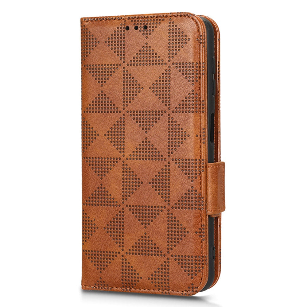 For Samsung Galaxy A12 / M12 PU Leather Stand Wallet Case Imprinted Triangle Pattern All-round Protection Phone Cover