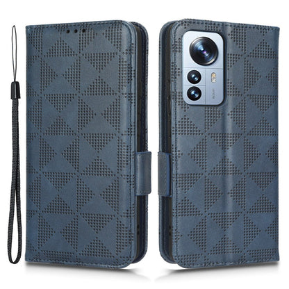Anti-scratch Phone Case for Xiaomi 12 5G / 12X 5G / 12S 5G, PU Leather Imprinted Triangle Pattern Folio Flip Cover with Wallet Stand