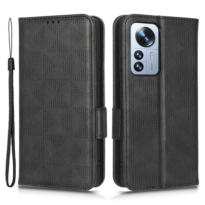 Anti-scratch Phone Case for Xiaomi 12 5G / 12X 5G / 12S 5G, PU Leather Imprinted Triangle Pattern Folio Flip Cover with Wallet Stand