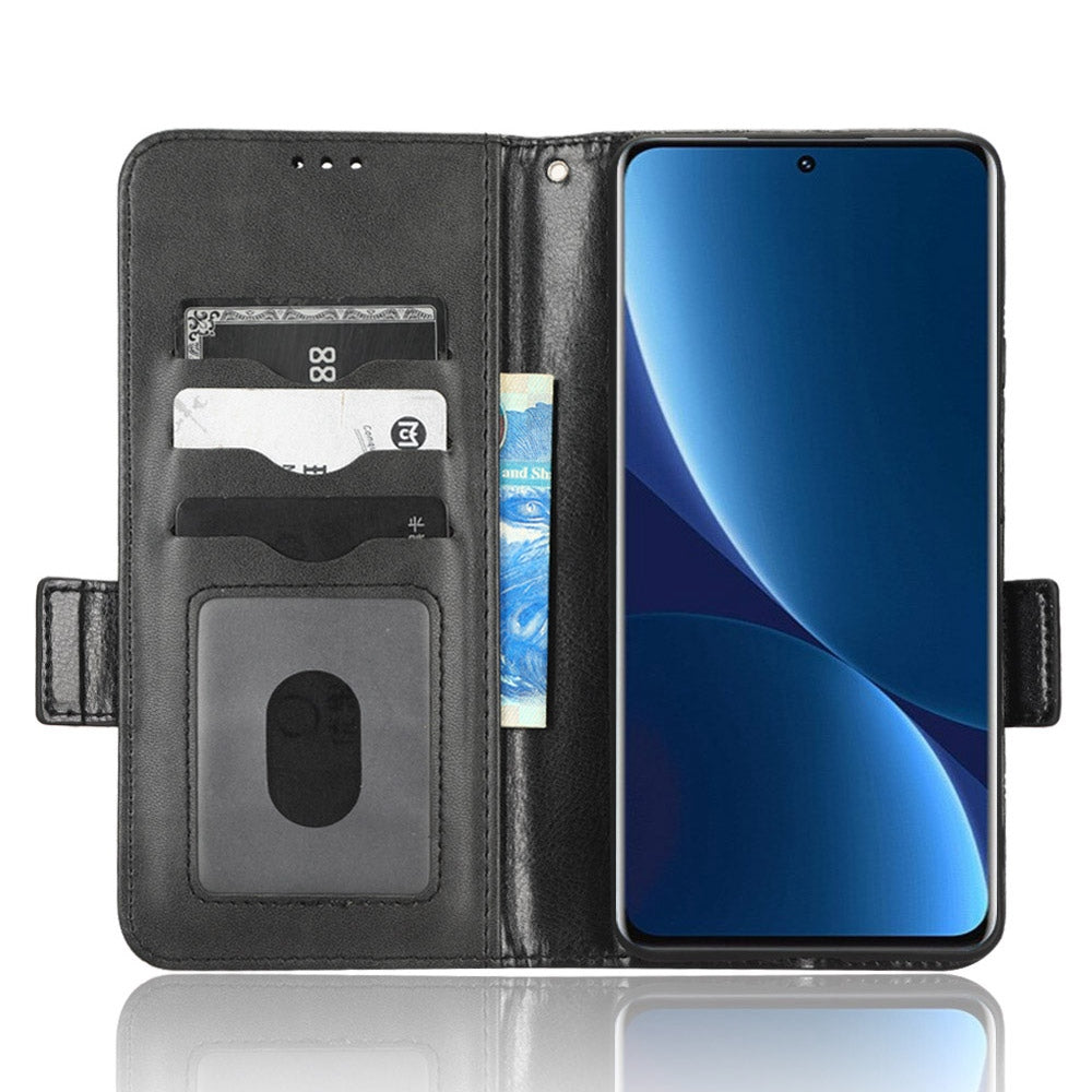 Anti-scratch Phone Case for Xiaomi 12 5G / 12X 5G / 12S 5G, PU Leather Imprinted Triangle Pattern Folio Flip Cover with Wallet Stand
