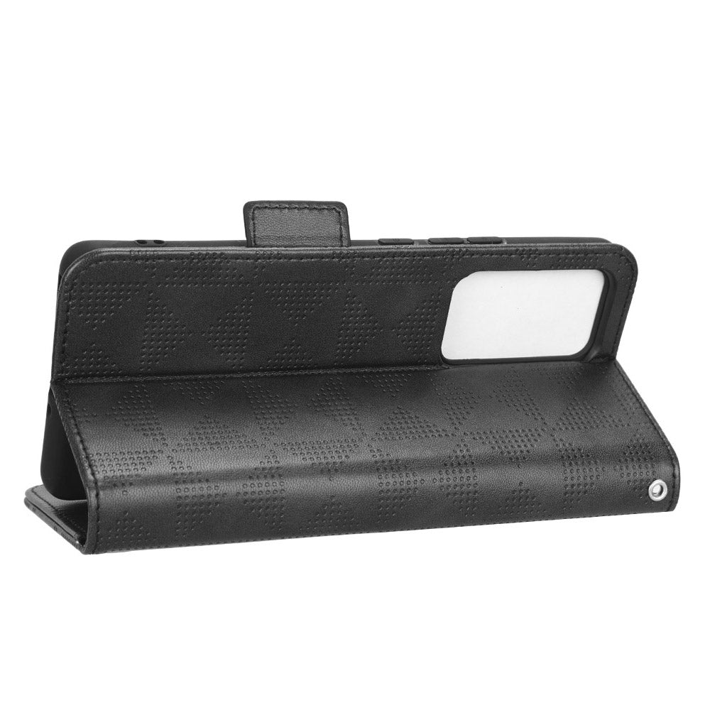 Anti-scratch Phone Case for Xiaomi 12 5G / 12X 5G / 12S 5G, PU Leather Imprinted Triangle Pattern Folio Flip Cover with Wallet Stand