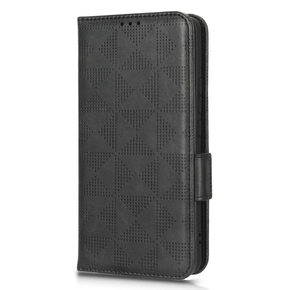 Anti-scratch Phone Case for Xiaomi 12 5G / 12X 5G / 12S 5G, PU Leather Imprinted Triangle Pattern Folio Flip Cover with Wallet Stand