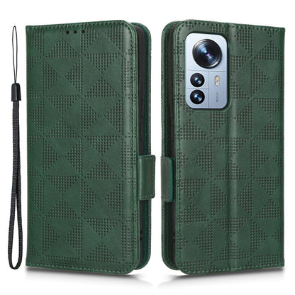 Anti-scratch Phone Case for Xiaomi 12 5G / 12X 5G / 12S 5G, PU Leather Imprinted Triangle Pattern Folio Flip Cover with Wallet Stand
