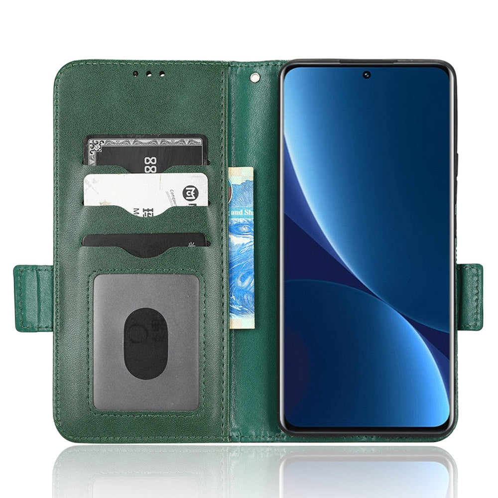 Anti-scratch Phone Case for Xiaomi 12 5G / 12X 5G / 12S 5G, PU Leather Imprinted Triangle Pattern Folio Flip Cover with Wallet Stand