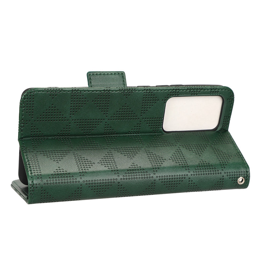 Anti-scratch Phone Case for Xiaomi 12 5G / 12X 5G / 12S 5G, PU Leather Imprinted Triangle Pattern Folio Flip Cover with Wallet Stand