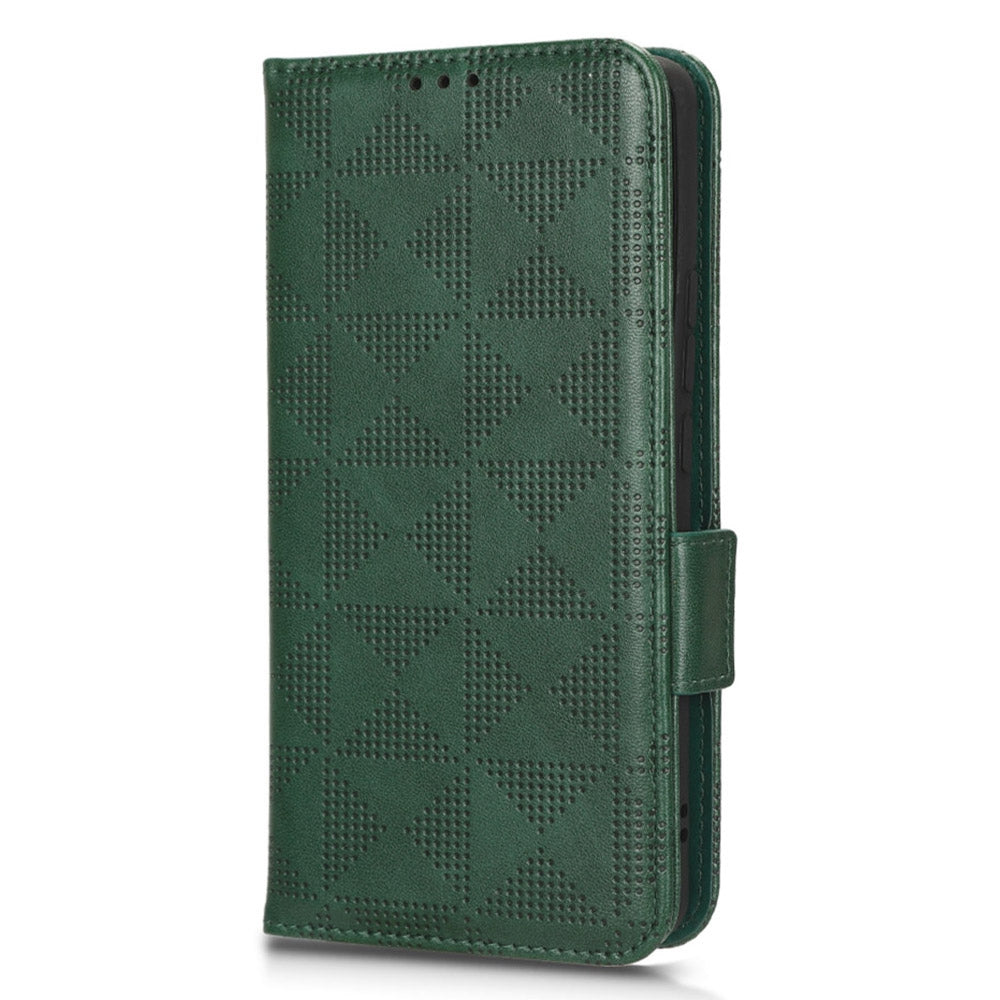 Anti-scratch Phone Case for Xiaomi 12 5G / 12X 5G / 12S 5G, PU Leather Imprinted Triangle Pattern Folio Flip Cover with Wallet Stand