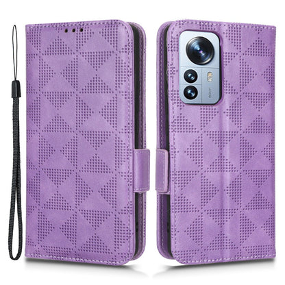 Anti-scratch Phone Case for Xiaomi 12 5G / 12X 5G / 12S 5G, PU Leather Imprinted Triangle Pattern Folio Flip Cover with Wallet Stand