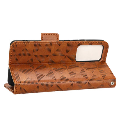 Anti-scratch Phone Case for Xiaomi 12 5G / 12X 5G / 12S 5G, PU Leather Imprinted Triangle Pattern Folio Flip Cover with Wallet Stand
