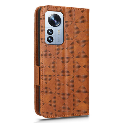 Anti-scratch Phone Case for Xiaomi 12 5G / 12X 5G / 12S 5G, PU Leather Imprinted Triangle Pattern Folio Flip Cover with Wallet Stand