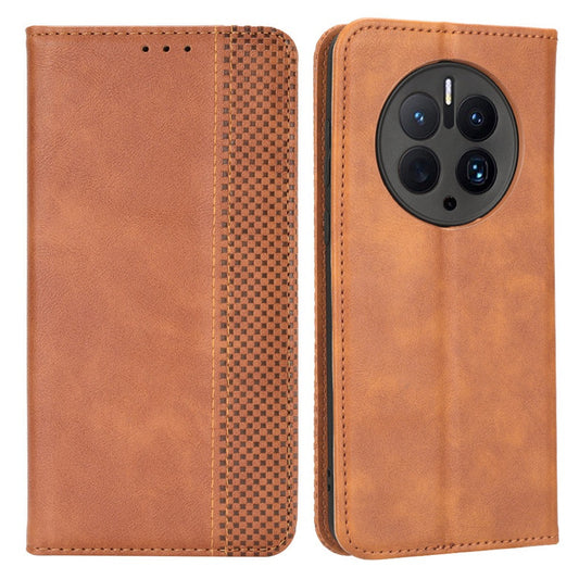 For Huawei Mate 50 Pro 4G Protective Case, Vintage Texture Magnetic Auto-absorbed PU Leather Case Wallet Stand Phone Cover