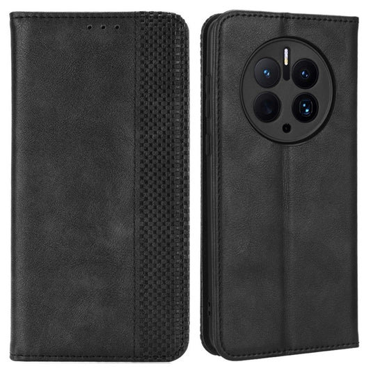 For Huawei Mate 50 Pro 4G Protective Case, Vintage Texture Magnetic Auto-absorbed PU Leather Case Wallet Stand Phone Cover
