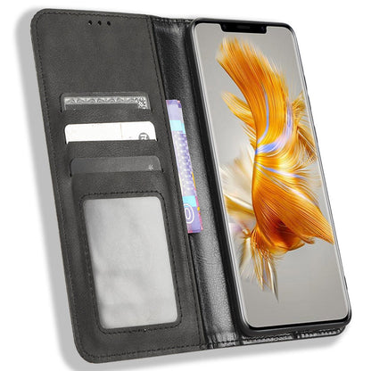 For Huawei Mate 50 Pro 4G Protective Case, Vintage Texture Magnetic Auto-absorbed PU Leather Case Wallet Stand Phone Cover