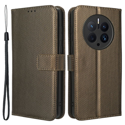 For Huawei Mate 50 Pro 4G Diamond Texture Phone Wallet Cover Anti-fingerprint PU Leather Hands-free Stand Case