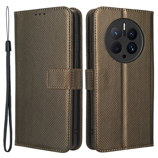 For Huawei Mate 50 Pro 4G Diamond Texture Phone Wallet Cover Anti-fingerprint PU Leather Hands-free Stand Case