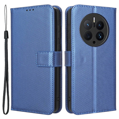 For Huawei Mate 50 Pro 4G Diamond Texture Phone Wallet Cover Anti-fingerprint PU Leather Hands-free Stand Case