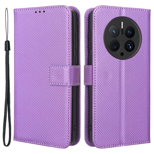 For Huawei Mate 50 Pro 4G Diamond Texture Phone Wallet Cover Anti-fingerprint PU Leather Hands-free Stand Case