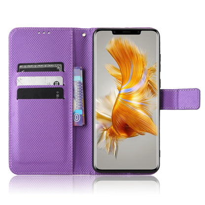 For Huawei Mate 50 Pro 4G Diamond Texture Phone Wallet Cover Anti-fingerprint PU Leather Hands-free Stand Case