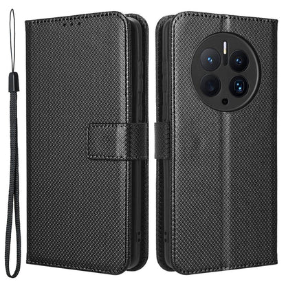 For Huawei Mate 50 Pro 4G Diamond Texture Phone Wallet Cover Anti-fingerprint PU Leather Hands-free Stand Case