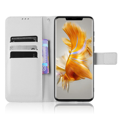 For Huawei Mate 50 Pro 4G Diamond Texture Phone Wallet Cover Anti-fingerprint PU Leather Hands-free Stand Case