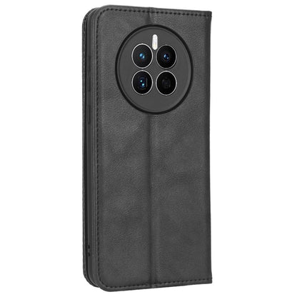 For Huawei Mate 50 4G Vintage Texture Magnetic Auto-absorbed Fully Wrapped PU Leather Case Wallet Stand Phone Cover
