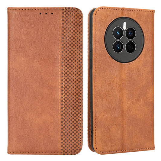 For Huawei Mate 50 4G Vintage Texture Magnetic Auto-absorbed Fully Wrapped PU Leather Case Wallet Stand Phone Cover