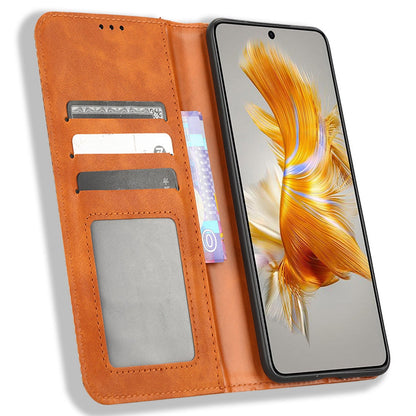 For Huawei Mate 50 4G Vintage Texture Magnetic Auto-absorbed Fully Wrapped PU Leather Case Wallet Stand Phone Cover