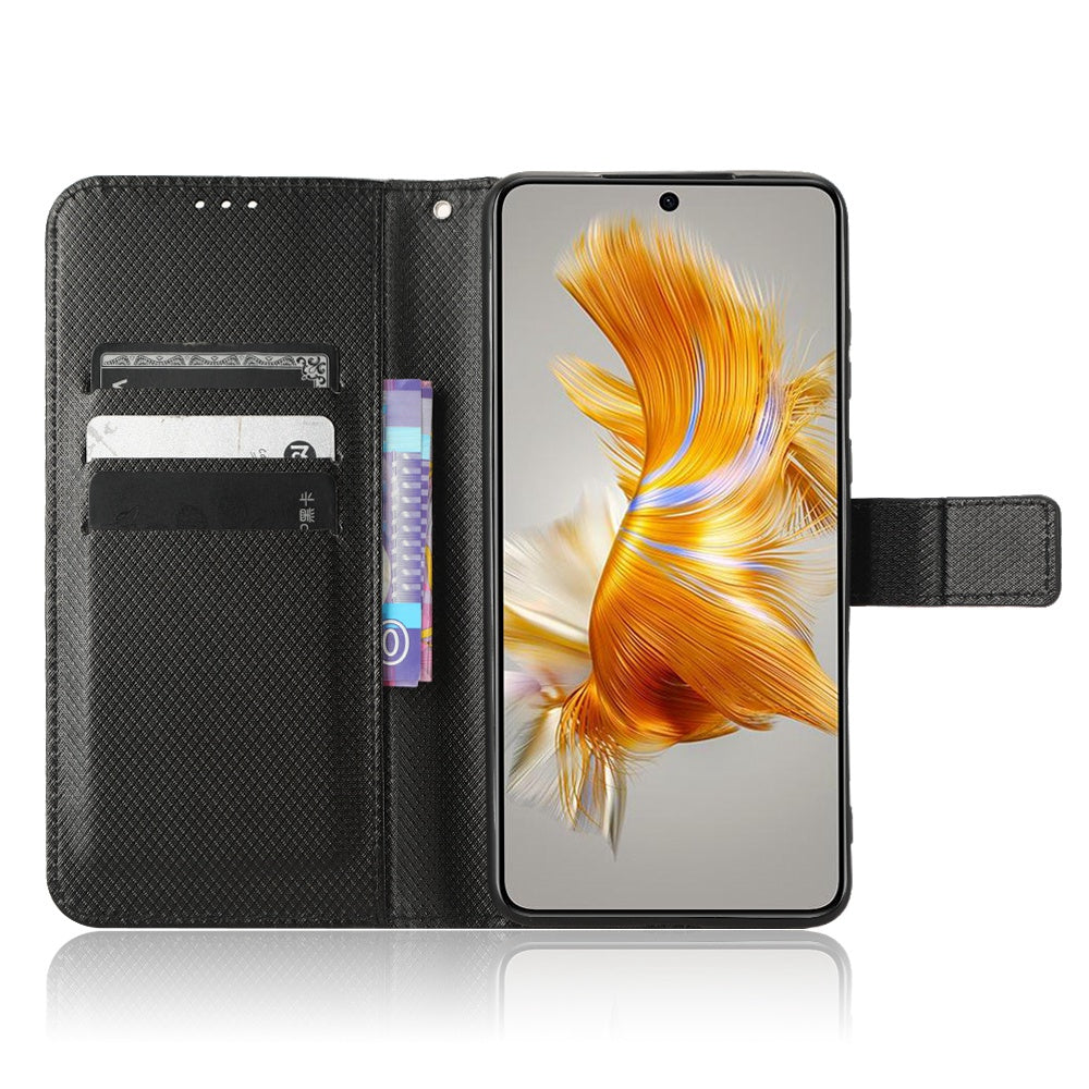 For Huawei Mate 50 4G Diamond Texture Phone Wallet Cover Anti-fingerprint Book Style PU Leather Stand Case