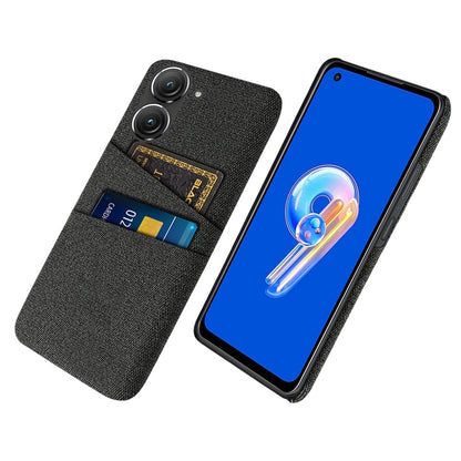For Asus Zenfone 9 5G Drop-proof Cloth Texture Phone Case with Dual Card Slots Scratch Resistant PC Protective Cover