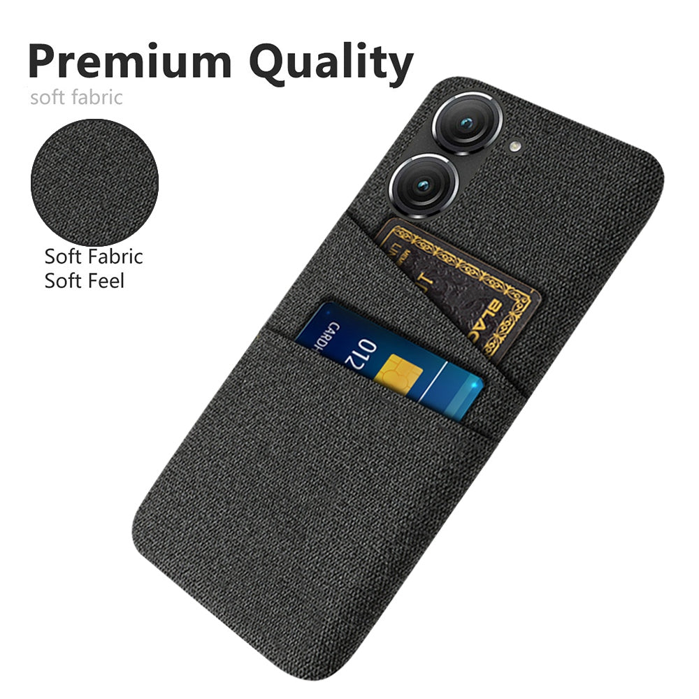 For Asus Zenfone 9 5G Drop-proof Cloth Texture Phone Case with Dual Card Slots Scratch Resistant PC Protective Cover