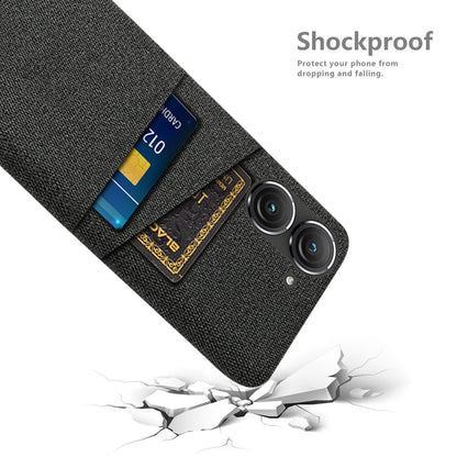 For Asus Zenfone 9 5G Drop-proof Cloth Texture Phone Case with Dual Card Slots Scratch Resistant PC Protective Cover