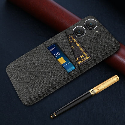 For Asus Zenfone 9 5G Drop-proof Cloth Texture Phone Case with Dual Card Slots Scratch Resistant PC Protective Cover