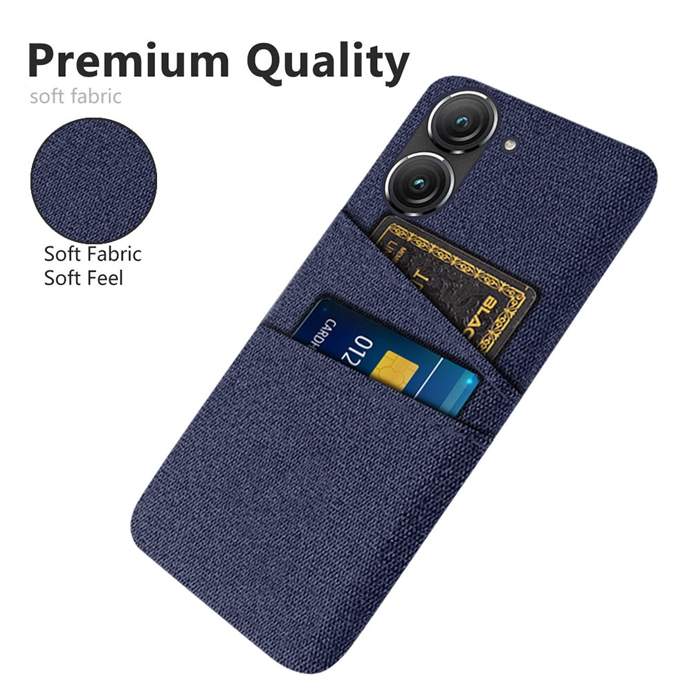 For Asus Zenfone 9 5G Drop-proof Cloth Texture Phone Case with Dual Card Slots Scratch Resistant PC Protective Cover