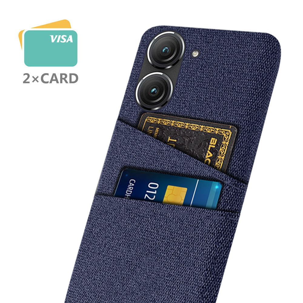 For Asus Zenfone 9 5G Drop-proof Cloth Texture Phone Case with Dual Card Slots Scratch Resistant PC Protective Cover