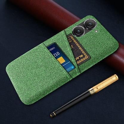 For Asus Zenfone 9 5G Drop-proof Cloth Texture Phone Case with Dual Card Slots Scratch Resistant PC Protective Cover