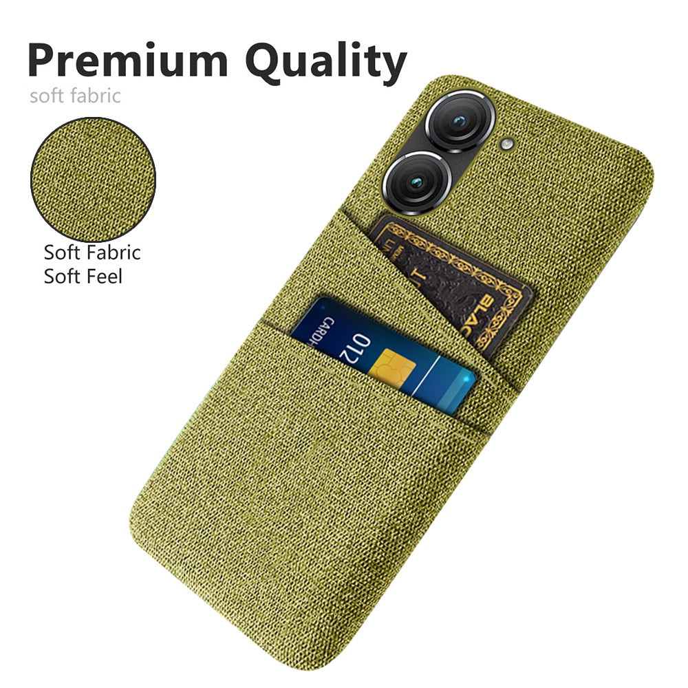 For Asus Zenfone 9 5G Drop-proof Cloth Texture Phone Case with Dual Card Slots Scratch Resistant PC Protective Cover
