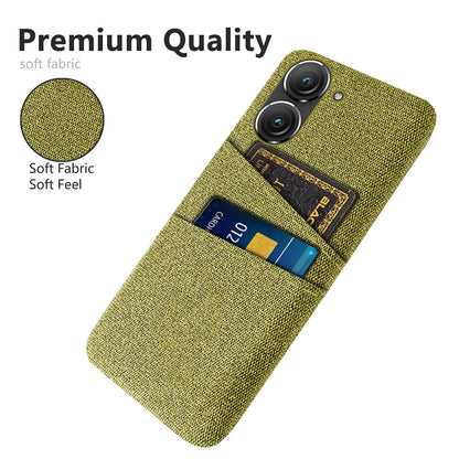 For Asus Zenfone 9 5G Drop-proof Cloth Texture Phone Case with Dual Card Slots Scratch Resistant PC Protective Cover