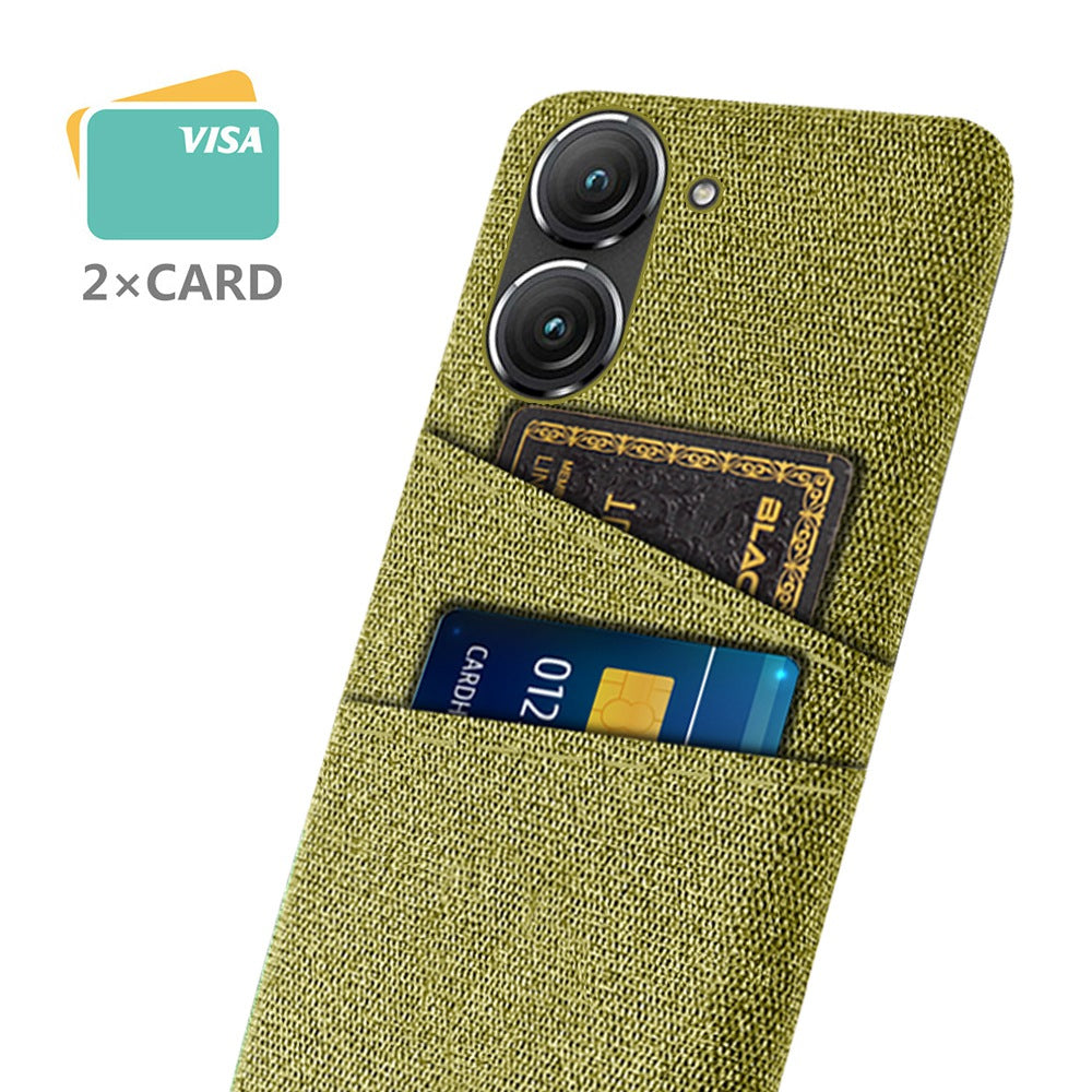 For Asus Zenfone 9 5G Drop-proof Cloth Texture Phone Case with Dual Card Slots Scratch Resistant PC Protective Cover