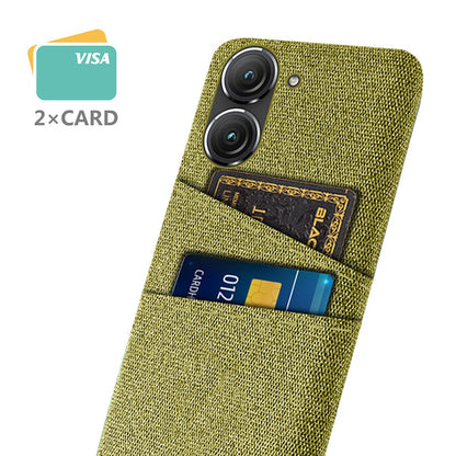 For Asus Zenfone 9 5G Drop-proof Cloth Texture Phone Case with Dual Card Slots Scratch Resistant PC Protective Cover