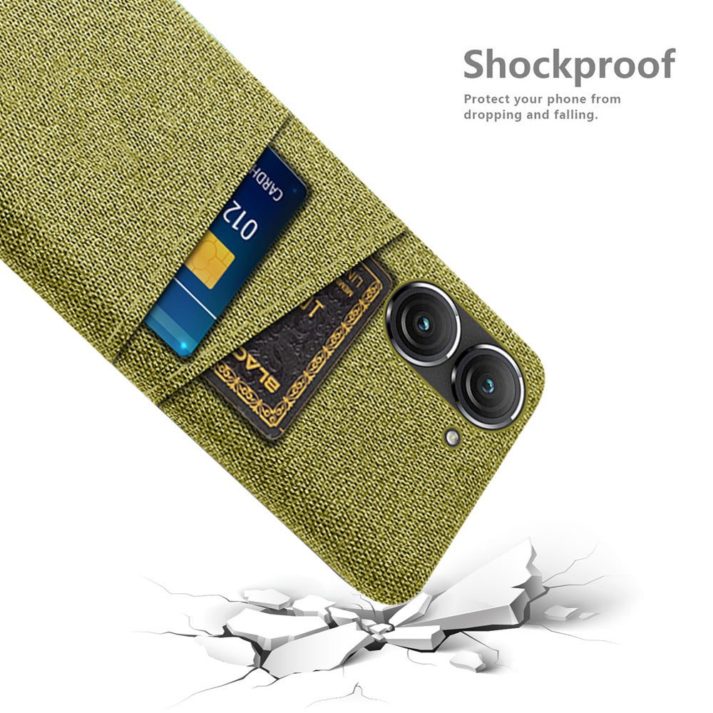 For Asus Zenfone 9 5G Drop-proof Cloth Texture Phone Case with Dual Card Slots Scratch Resistant PC Protective Cover