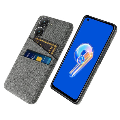 For Asus Zenfone 9 5G Drop-proof Cloth Texture Phone Case with Dual Card Slots Scratch Resistant PC Protective Cover