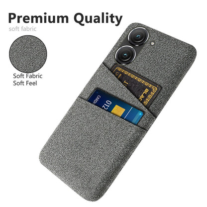 For Asus Zenfone 9 5G Drop-proof Cloth Texture Phone Case with Dual Card Slots Scratch Resistant PC Protective Cover