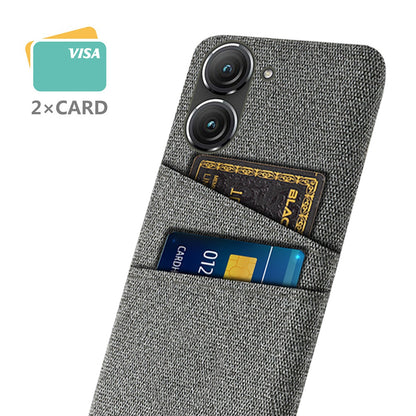 For Asus Zenfone 9 5G Drop-proof Cloth Texture Phone Case with Dual Card Slots Scratch Resistant PC Protective Cover