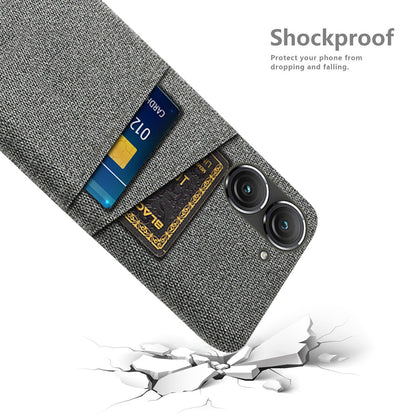 For Asus Zenfone 9 5G Drop-proof Cloth Texture Phone Case with Dual Card Slots Scratch Resistant PC Protective Cover