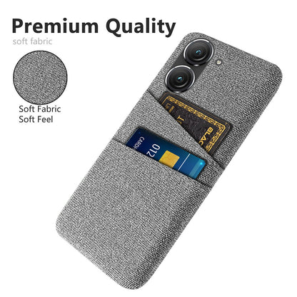 For Asus Zenfone 9 5G Drop-proof Cloth Texture Phone Case with Dual Card Slots Scratch Resistant PC Protective Cover