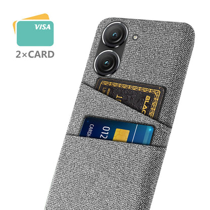 For Asus Zenfone 9 5G Drop-proof Cloth Texture Phone Case with Dual Card Slots Scratch Resistant PC Protective Cover