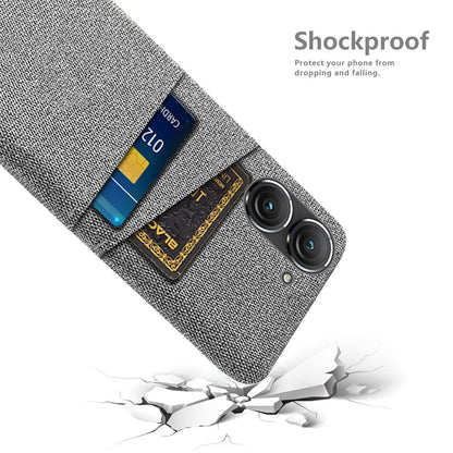 For Asus Zenfone 9 5G Drop-proof Cloth Texture Phone Case with Dual Card Slots Scratch Resistant PC Protective Cover
